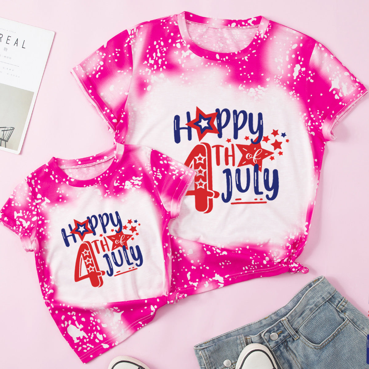 Family Matching Mother Daughter Short Sleeves Independence Day Cotton T-shirt
