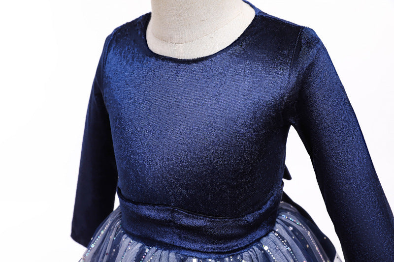 Kid Girl Long Sleeve Autumn Birthday Princess Piano Performance Dresses