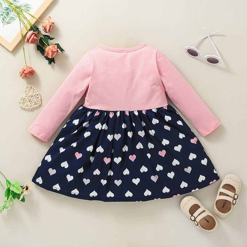 Kid Baby Girl Long Sleeve Autumn Love Printing Flower Dresses
