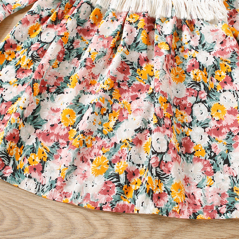 Kid Baby Girls Autumn Ethnic Fringed Flower Dress