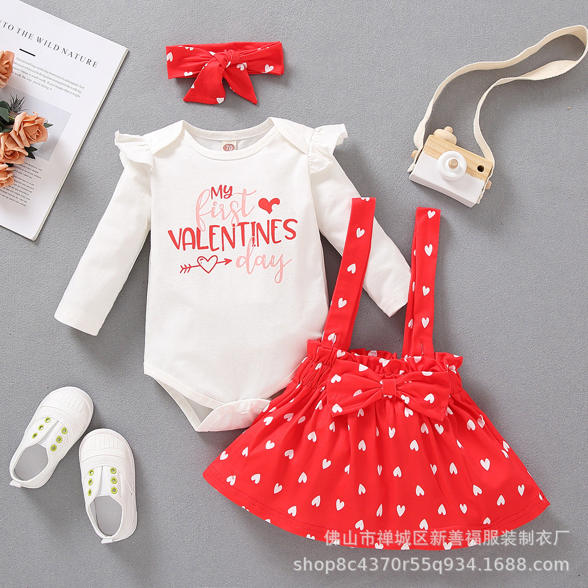 Baby Girl Valentine's Day Suit Heart Letter Printed 3 Pcs Sets