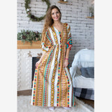 Family Matching Geometric Print V-neck Short Sleeve Long Dress