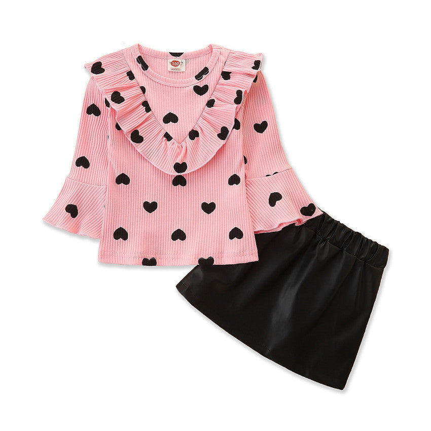 Kid Baby Girl Valentine's Day Suit Lovely Heart-shaped Long Sleeve 2 Pcs Set