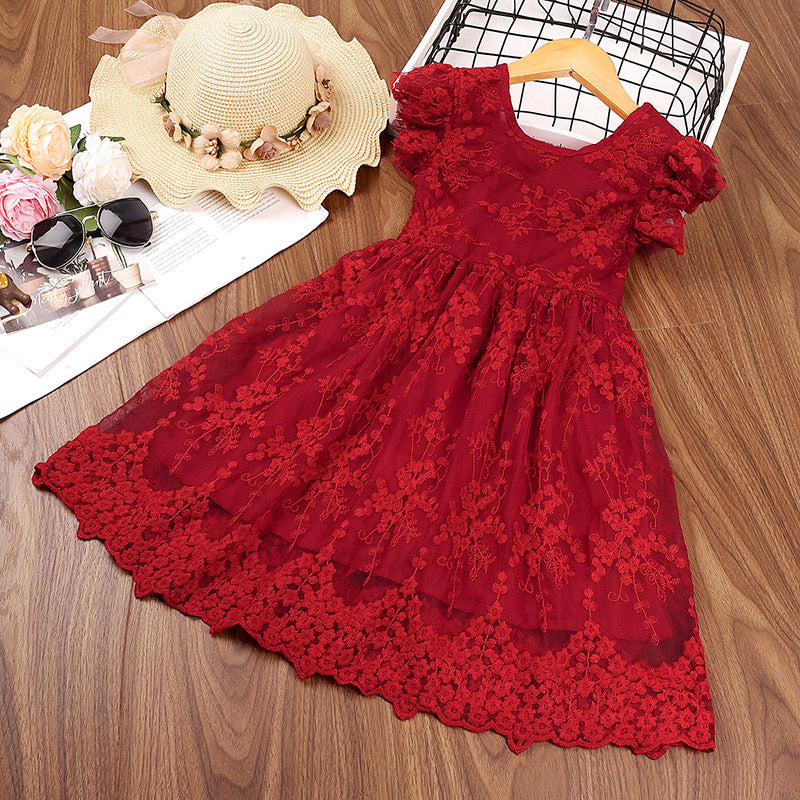 Kid Baby Girl Summer Western Bow Flying Sleeve Embroidery Gauze Flower Dresses