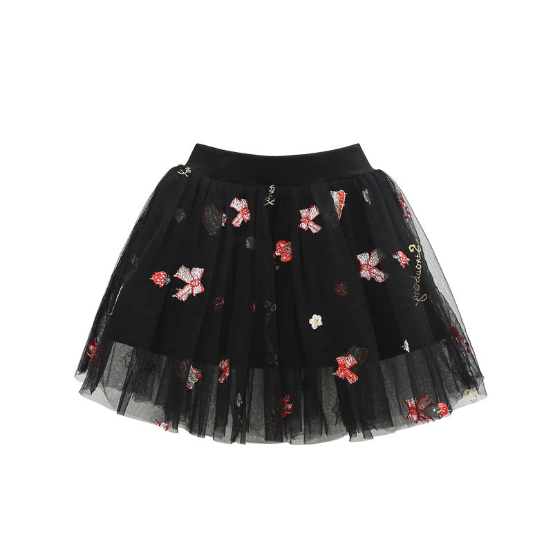 Kid Baby Girl Princess Short Skirt Strawberry Embroidery Skirts