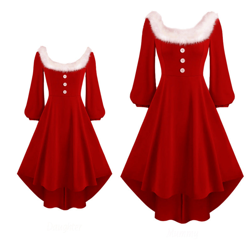 Family Matching Mother-daughter Velvet Square Collar Party Dress