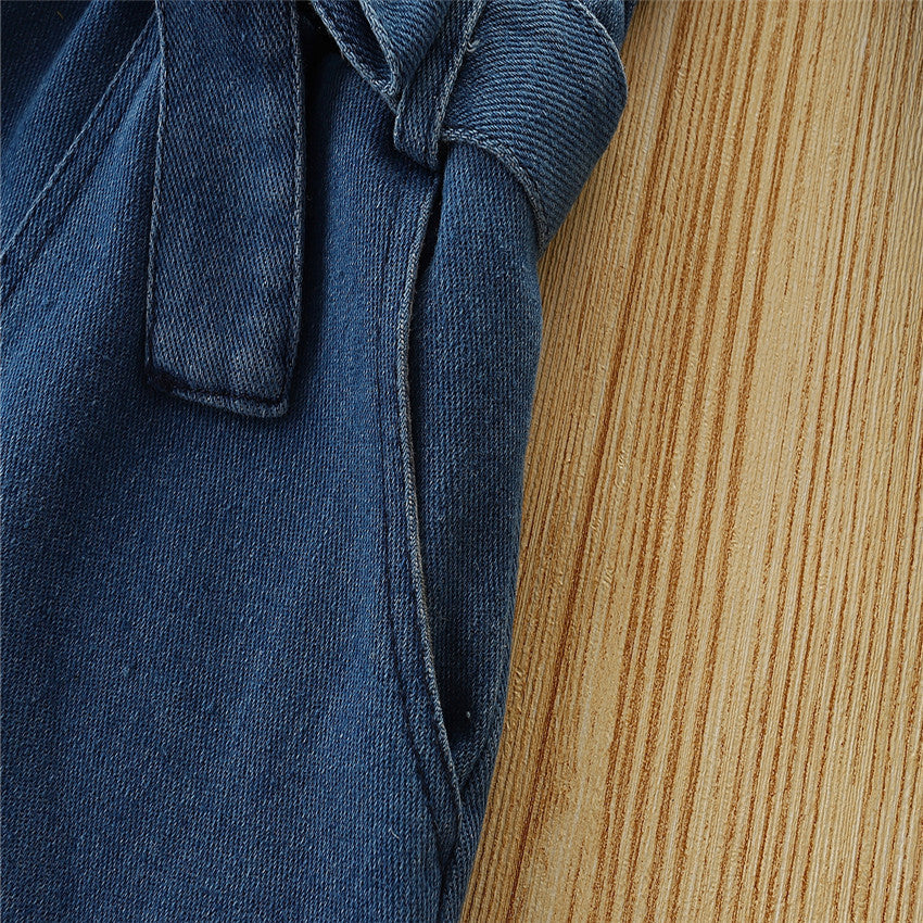 Kids Girls Jumpsuit Spring Autumn Solid Denim Romper