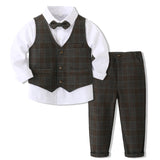 Kid Baby Boy Gentleman Suit Plaid Banquet 3 Pcs Sets