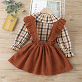 Autumn Toddler Baby Girls Sets Plaid Ruffle Tops Suspender Skirt 2pcs Sets