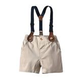 Kid Baby Boy Suit Suspenders Shorts Striped Ceremony 2 Pcs Sets