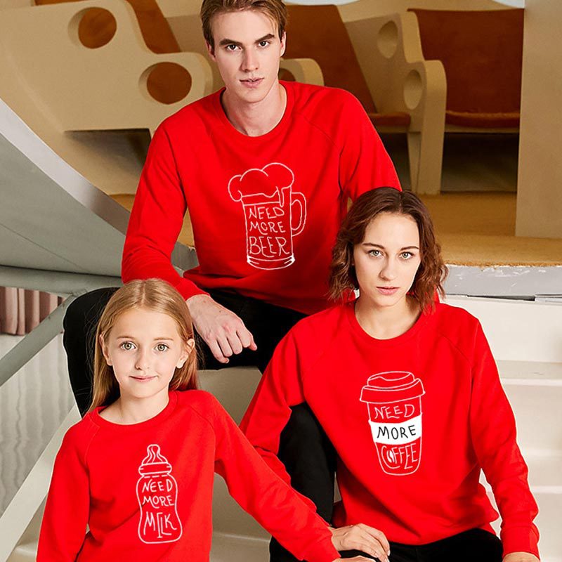 Family Matching Milk Tea Coffee, Warm Heart Letter Printing Shirts Tops