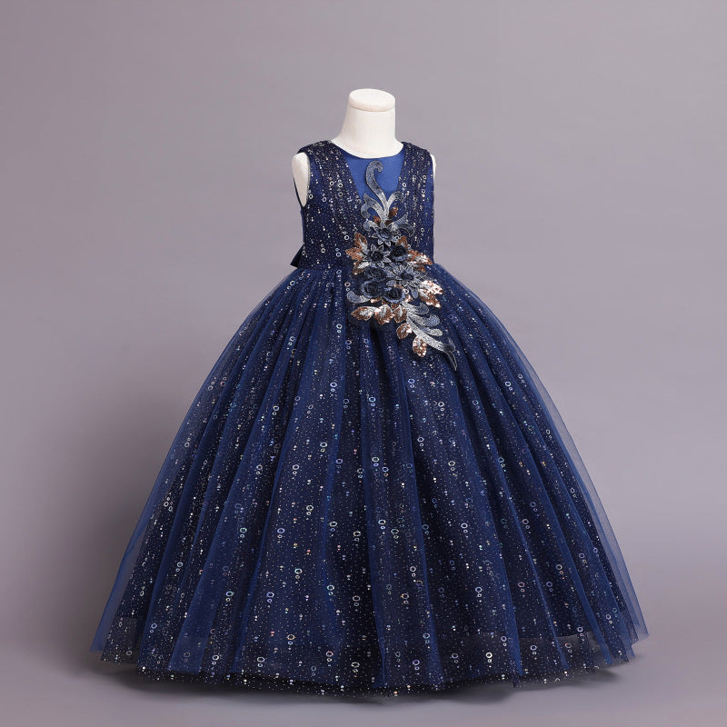 Kid Girl Princess Floral Sequined Long Wedding Lace Dresses