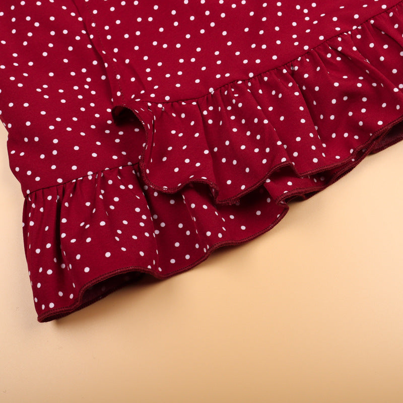 Family Matching Polka Dot Agaric Hem Strap Loose Dresses