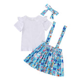 Kid Baby Girls Suit Summer Easter Letter Rabbit Print Strap 3 Pcs Set