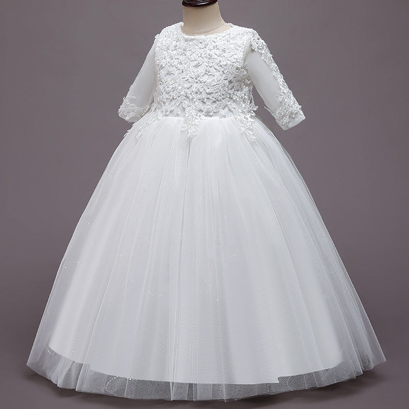Kid Girls Wedding Long Medium Sleeve Flower Dresses