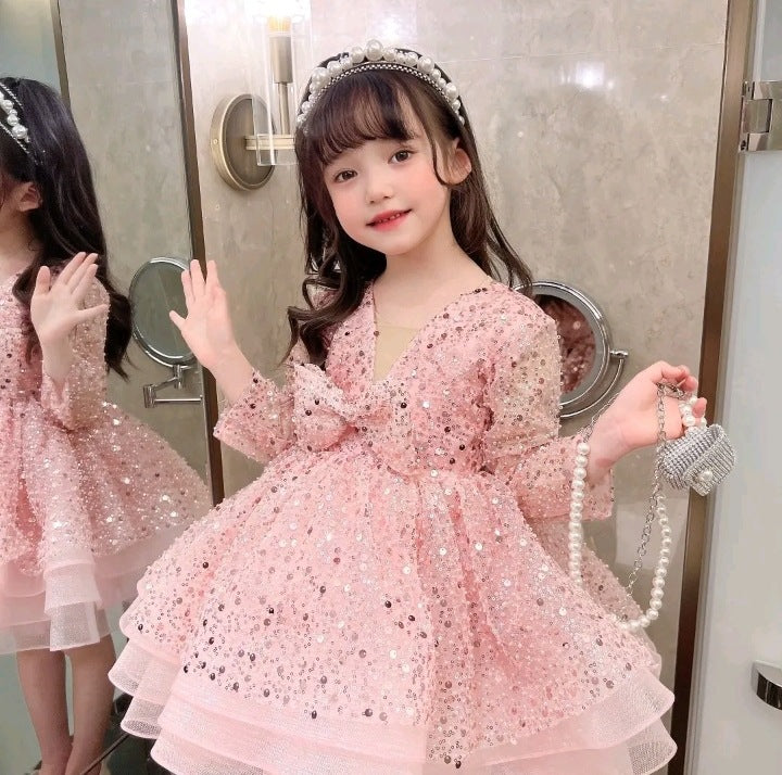 Kid Baby Girl Princess Pompous Gauze Flower Sequin Dresses