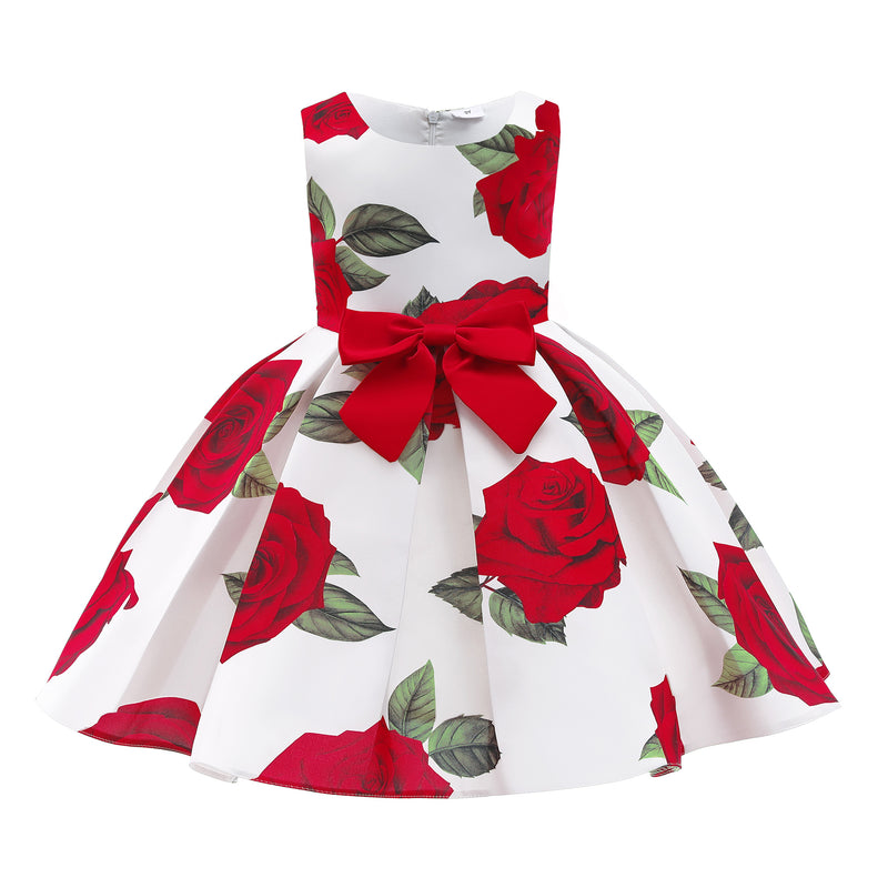 Kid Baby Girls Red Print Princess Flower Dress