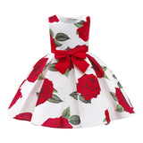 Kid Baby Girls Red Print Princess Flower Dress