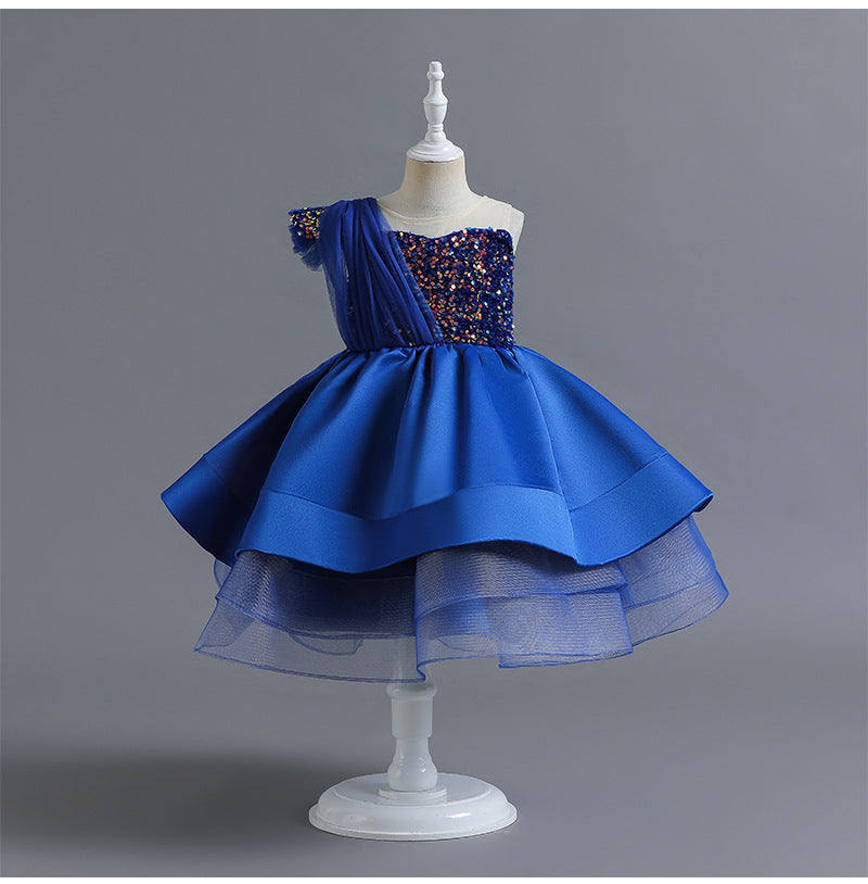 Kid Baby Girl Princess Sequin Mesh Royal Blue Catwalk Dresses