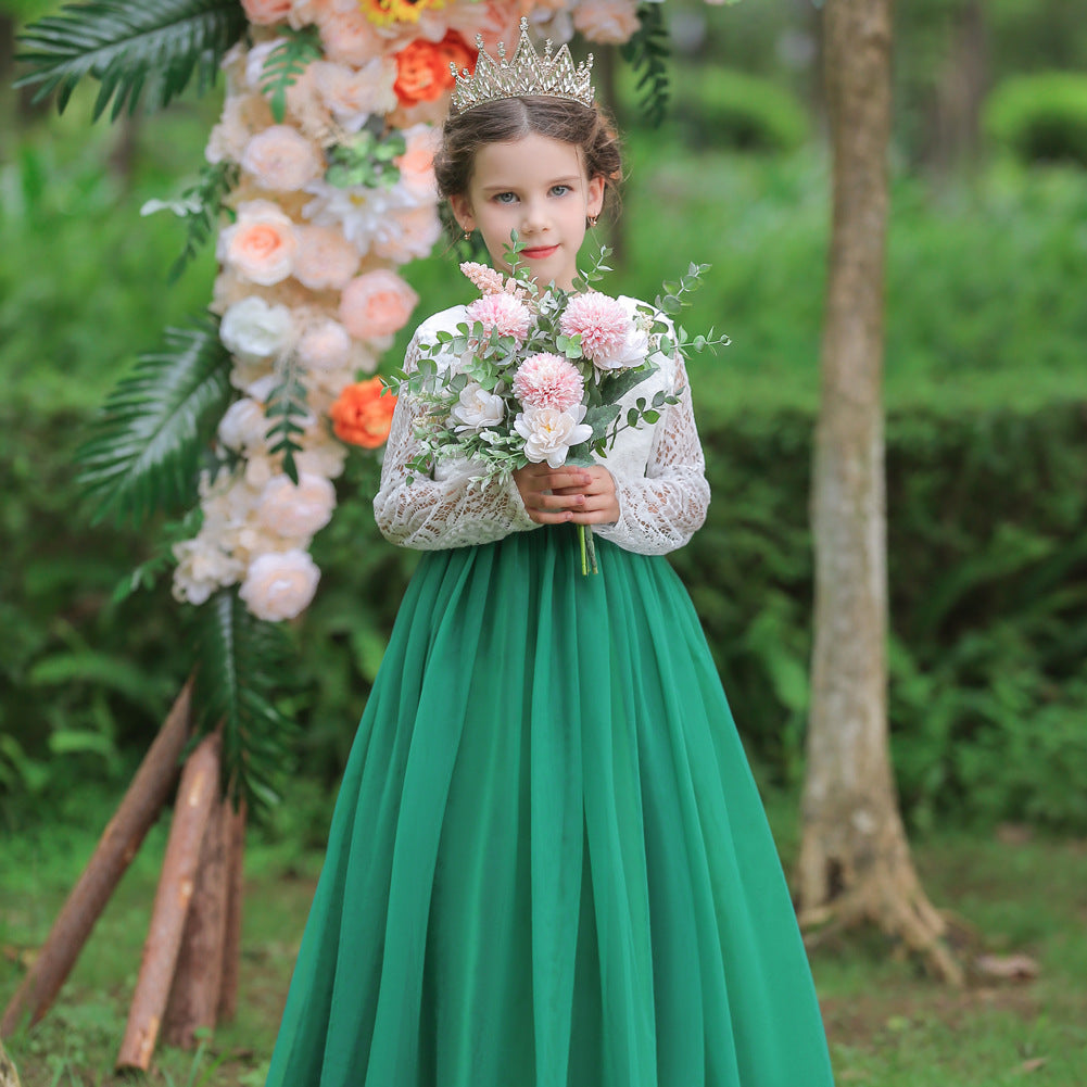 Kid Girl Flower Wedding Lace Gauze Dresses 3-12T