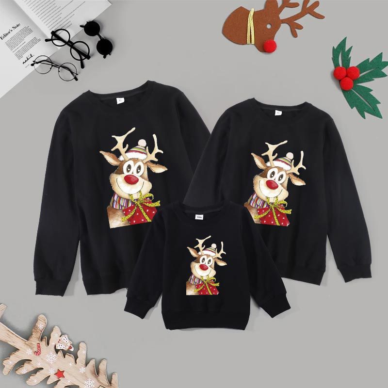 Family Matching Autumn Warm Cartoon Scarf Elk Cute Christmas Hoodie