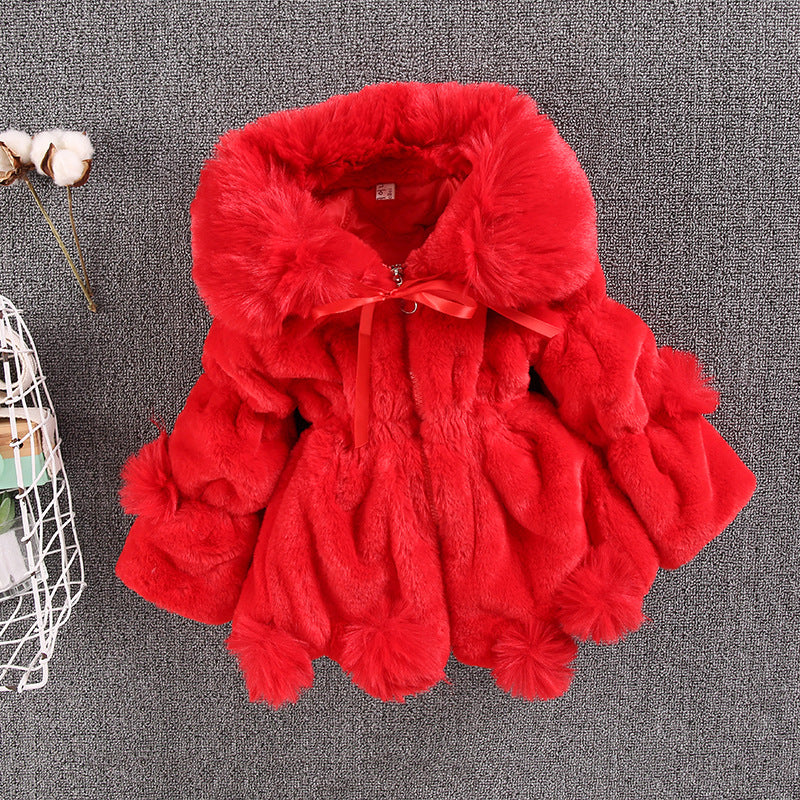 Kid Baby Girls Autumn Winter Woolen Imitation Fur Wool Thickened Jacket Coats