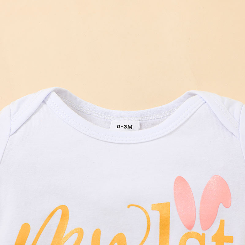 Baby Little Girl Letter Short Sleeved One-piece Suit Polka Dot Mesh Gauze 2 Pcs Sets