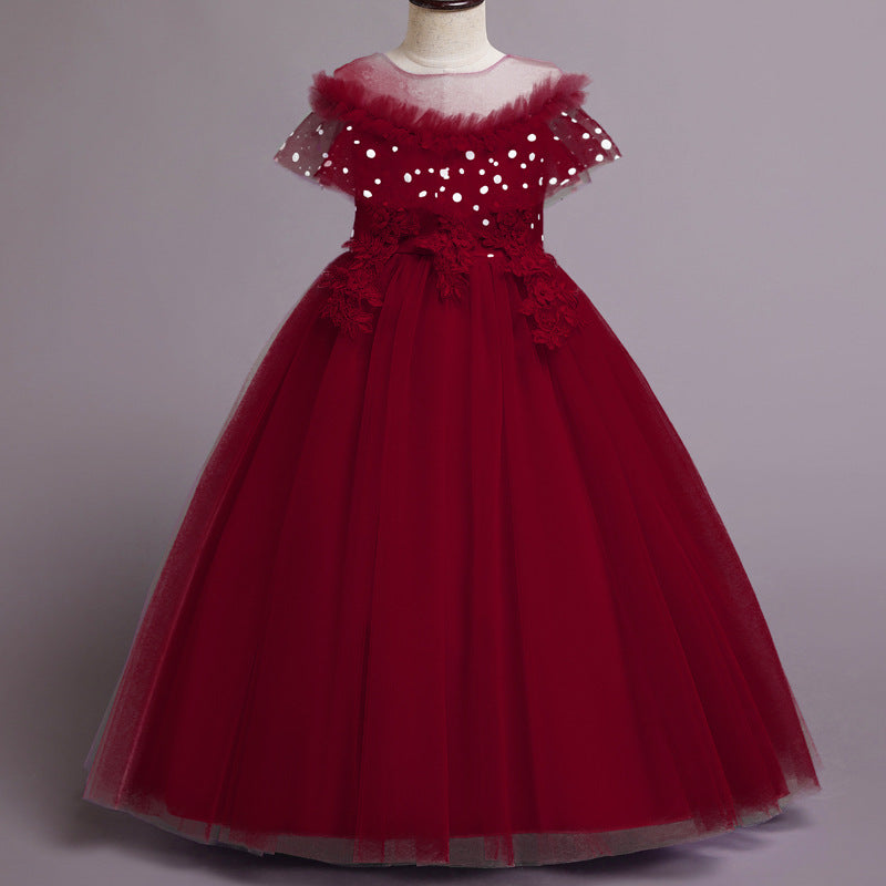 Kid Girl Princess Fashionable Pompous Gauze Flower Wedding Piano Dresses