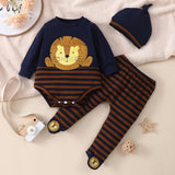Spring New Easter Baby Lion Print 3 Pcs Set Suit