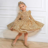 Kid Baby Girl Golden Princess Birthday Party Piano Dresses