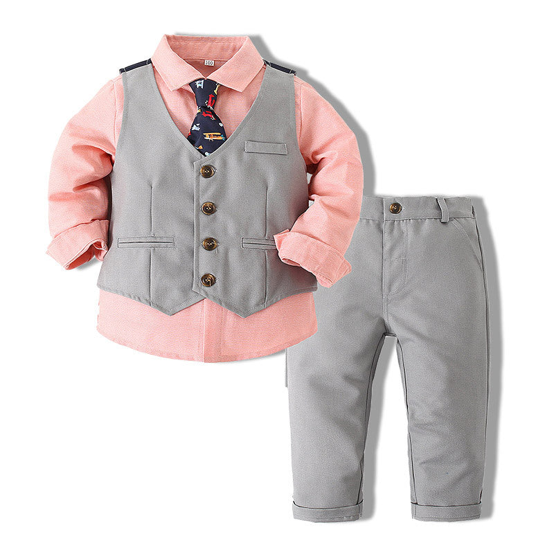 Kid Baby Boys Four Seasons Plaid Long Sleeve 2 Pcs Sets