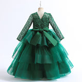 Kid Baby Girl Long Sleeved Sequins Gauze Puffy Princess Dress