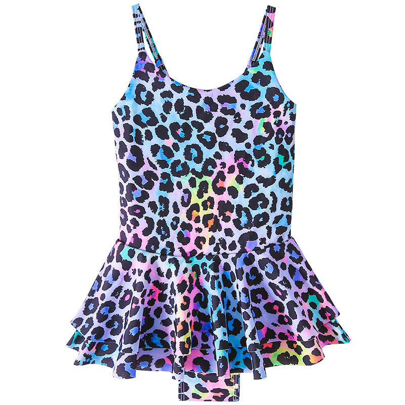 Kid Girls Leopard Print One-piece Bathing Beach Swimsuit