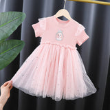Kid Girl Princess Frozen Aisha Short Sleeve Patchwork Mesh Dress