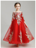 Kid Girl Flower Princess Peformance Long Sleeves Dresses