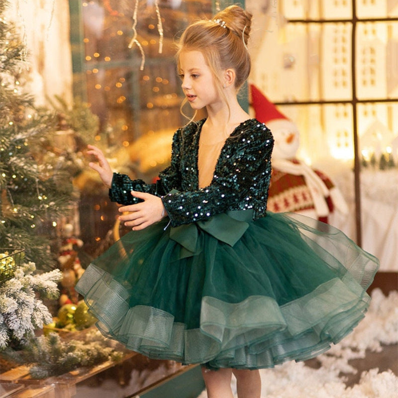 Kid Baby Girl High-end Long Sleeve Princess Beichen Wedding Dress