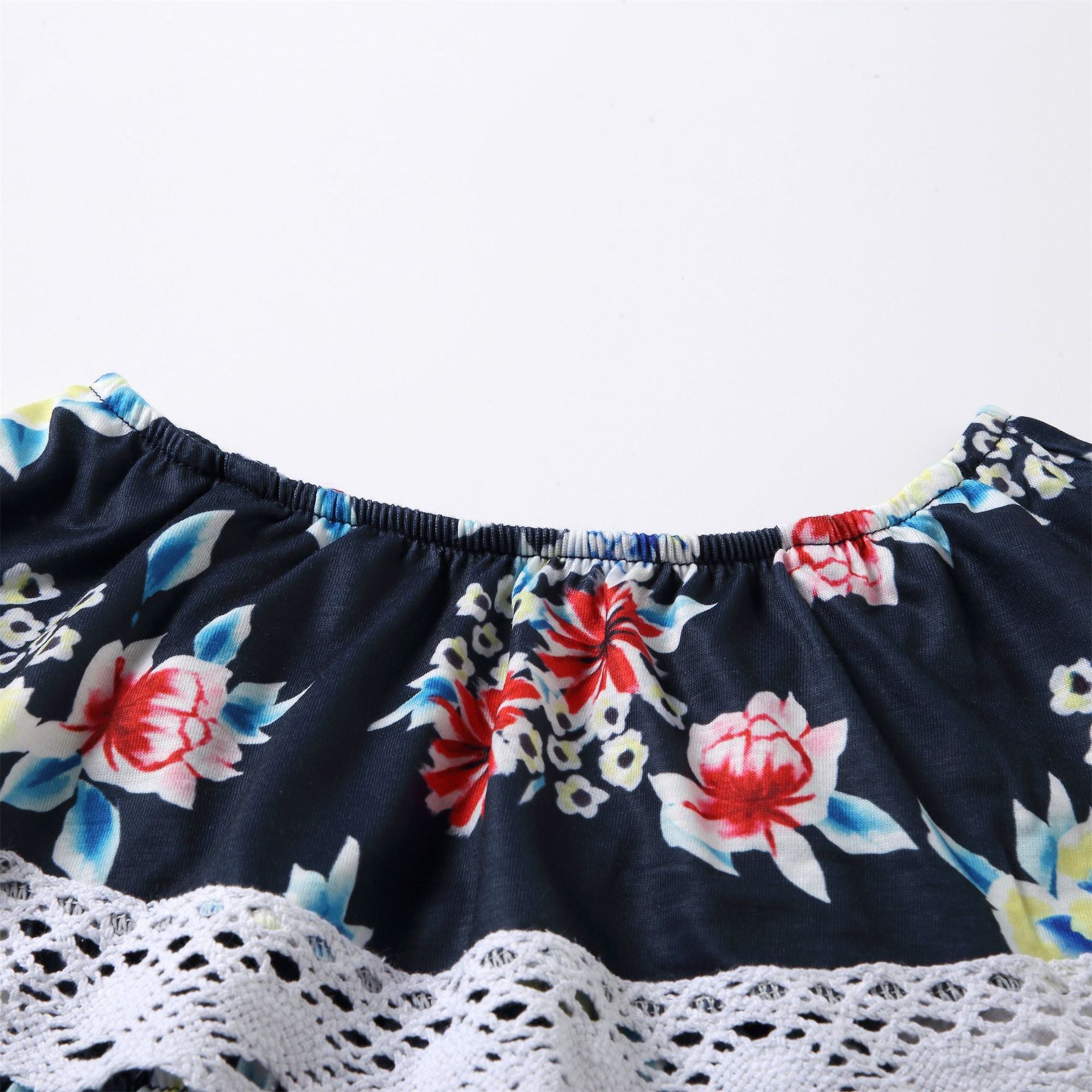Family Matching Parent-child Flower Print Lace Stitching Dress
