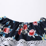 Family Matching Parent-child Flower Print Lace Stitching Dress