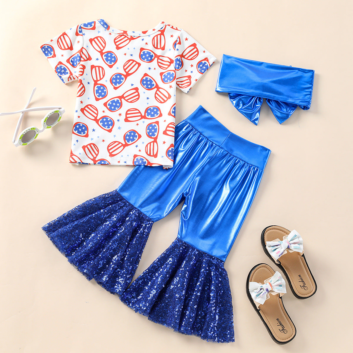 Kid Baby Girls Glasses Printed Featured Bell-bottom 2 Pcs Sets