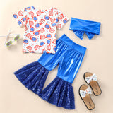 Kid Baby Girls Glasses Printed Featured Bell-bottom 2 Pcs Sets