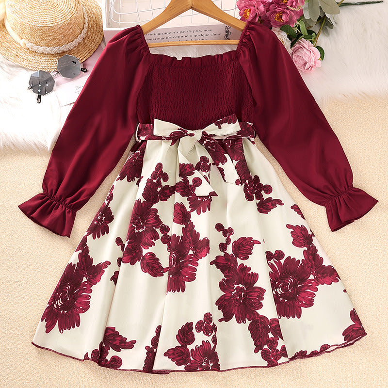 Kid Girl Spring Autumn Long Sleeve Printed Flower Dresses
