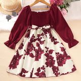 Kid Girl Spring Autumn Long Sleeve Printed Flower Dresses