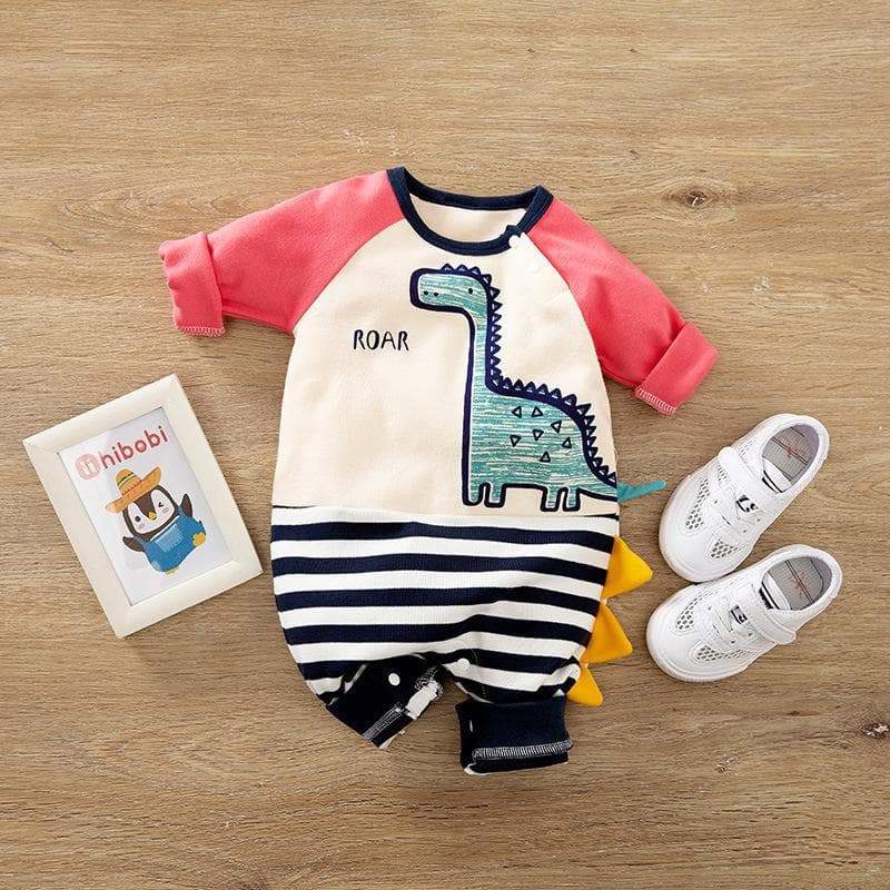 Baby Boys Premium 6 Dinosaur Pattern Bodysuit Romper