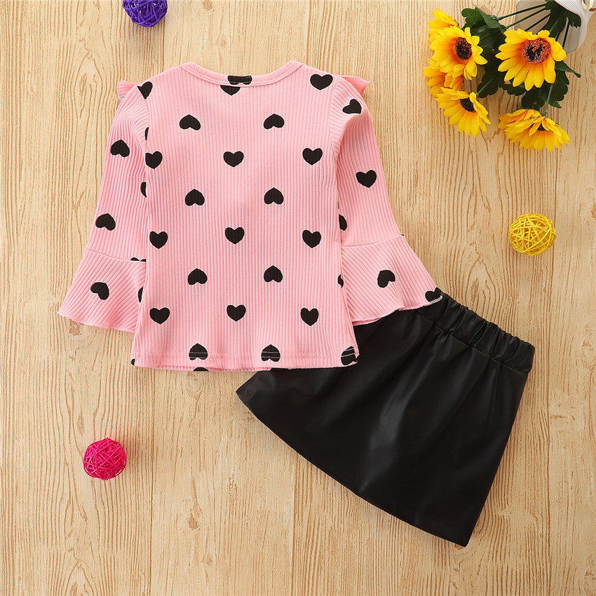 Kid Baby Girl Valentine's Day Suit Lovely Heart-shaped Long Sleeve 2 Pcs Set