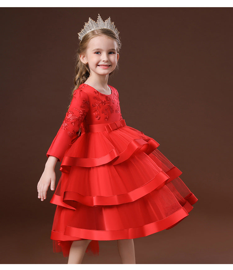 Kid Girl Flower Birthday Wedding Princess Long-sleeved Performance Dresses