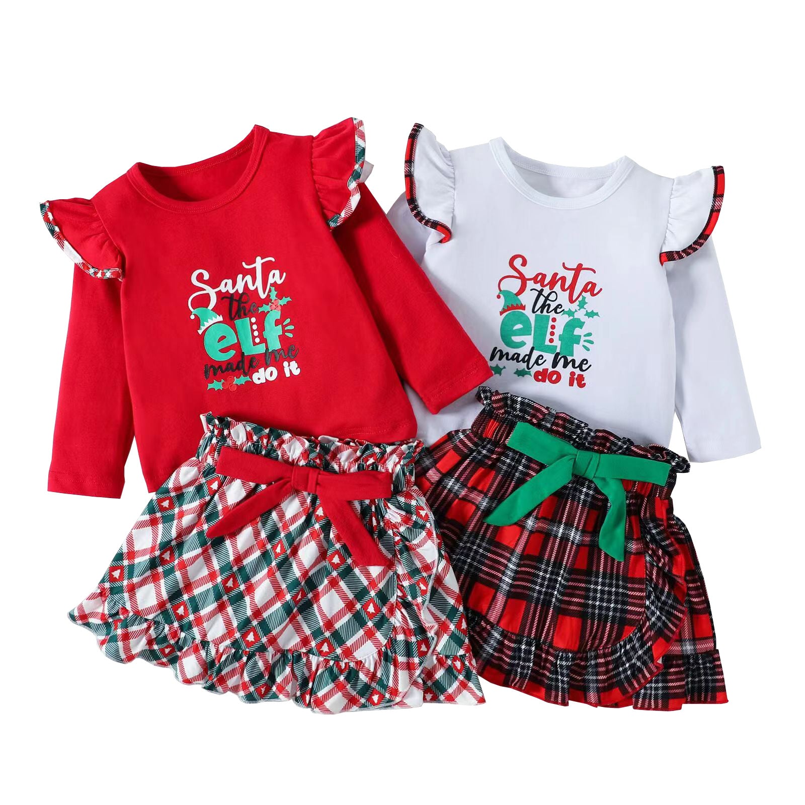 Kid Baby Girl Christmas Long Sleeve Letter Plaid 2 Pcs Sets
