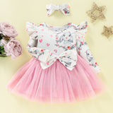 Baby Girls Long Sleeve Pink Flower Dress With Headscarf