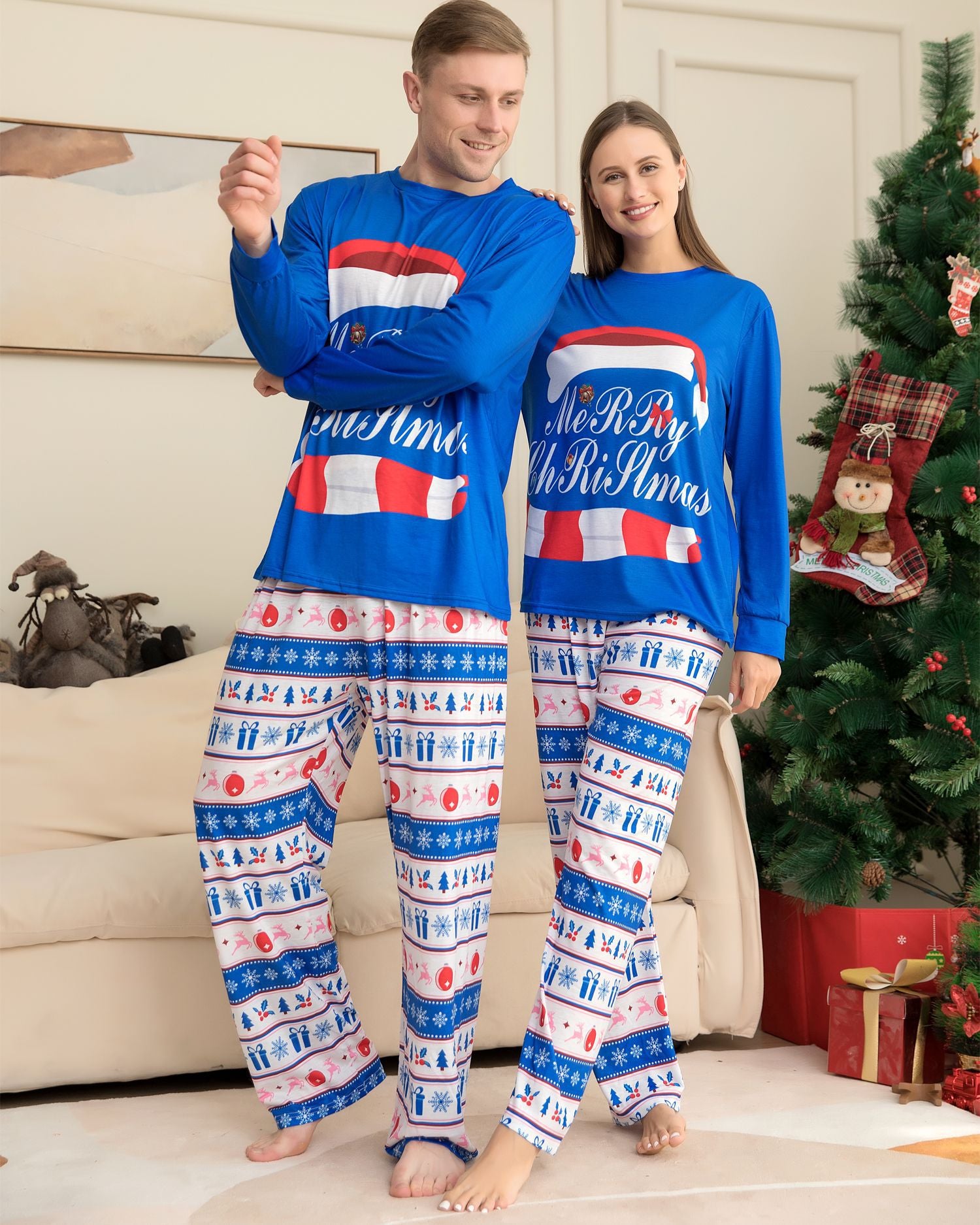 Family Matching Striped Letter Printed Christmas Parent-child Pajamas