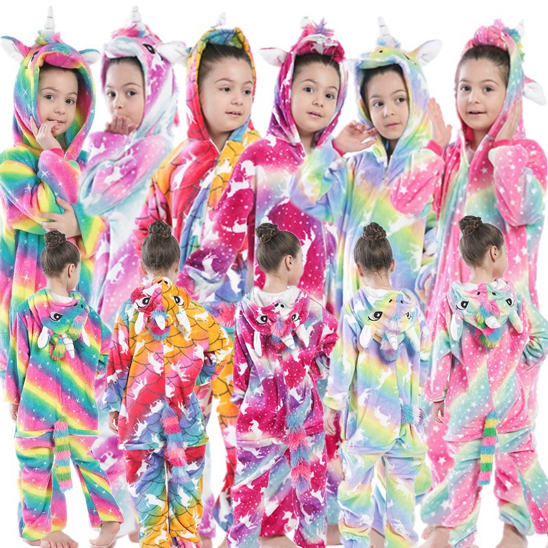 Kid Girl Flannel Home Cartoon Animal Stars Horses One-piece Pajamas