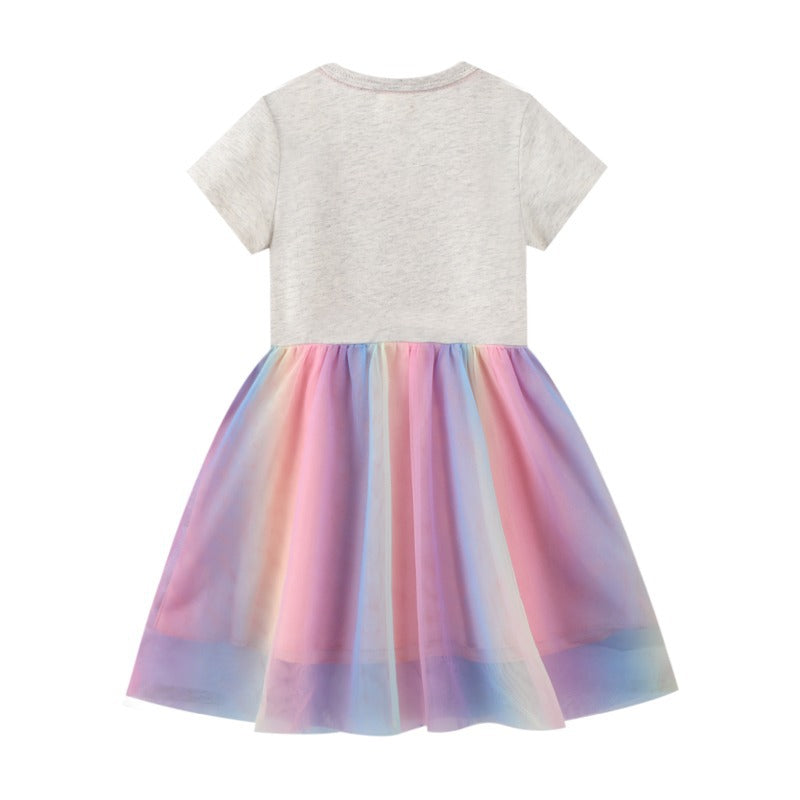 Kid Baby Girls Spring Unicorn Sequined Gauze Dresses